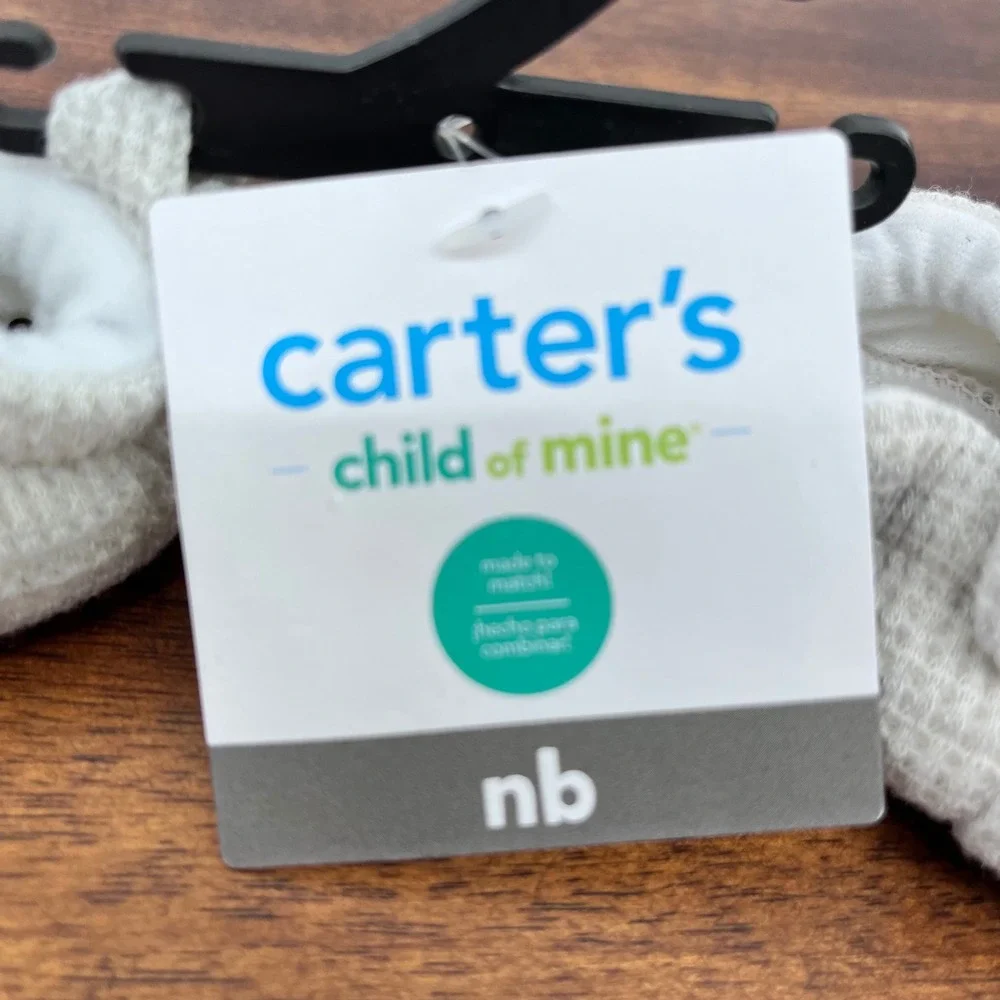 Carters Gray Booties Unisex Newborn NB Waffle Knit Soft Sole Slip On Shoes NEW